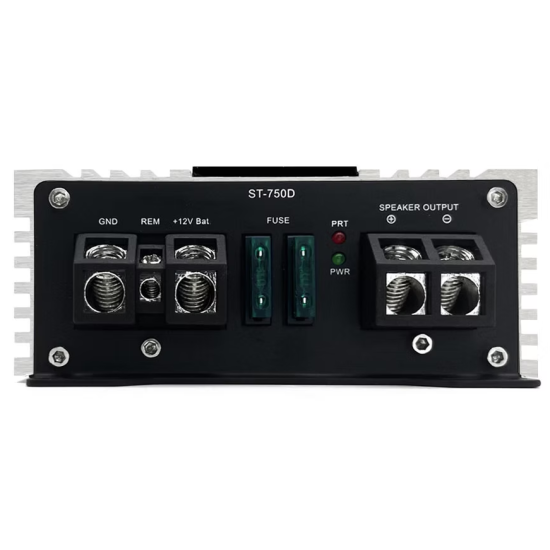 ZAPCO ST-750D Moc przy 4Ω: 1 x 400 W RMS Mono kompaktowy wzmacniacz klasy D w kompaktowej obudowie.